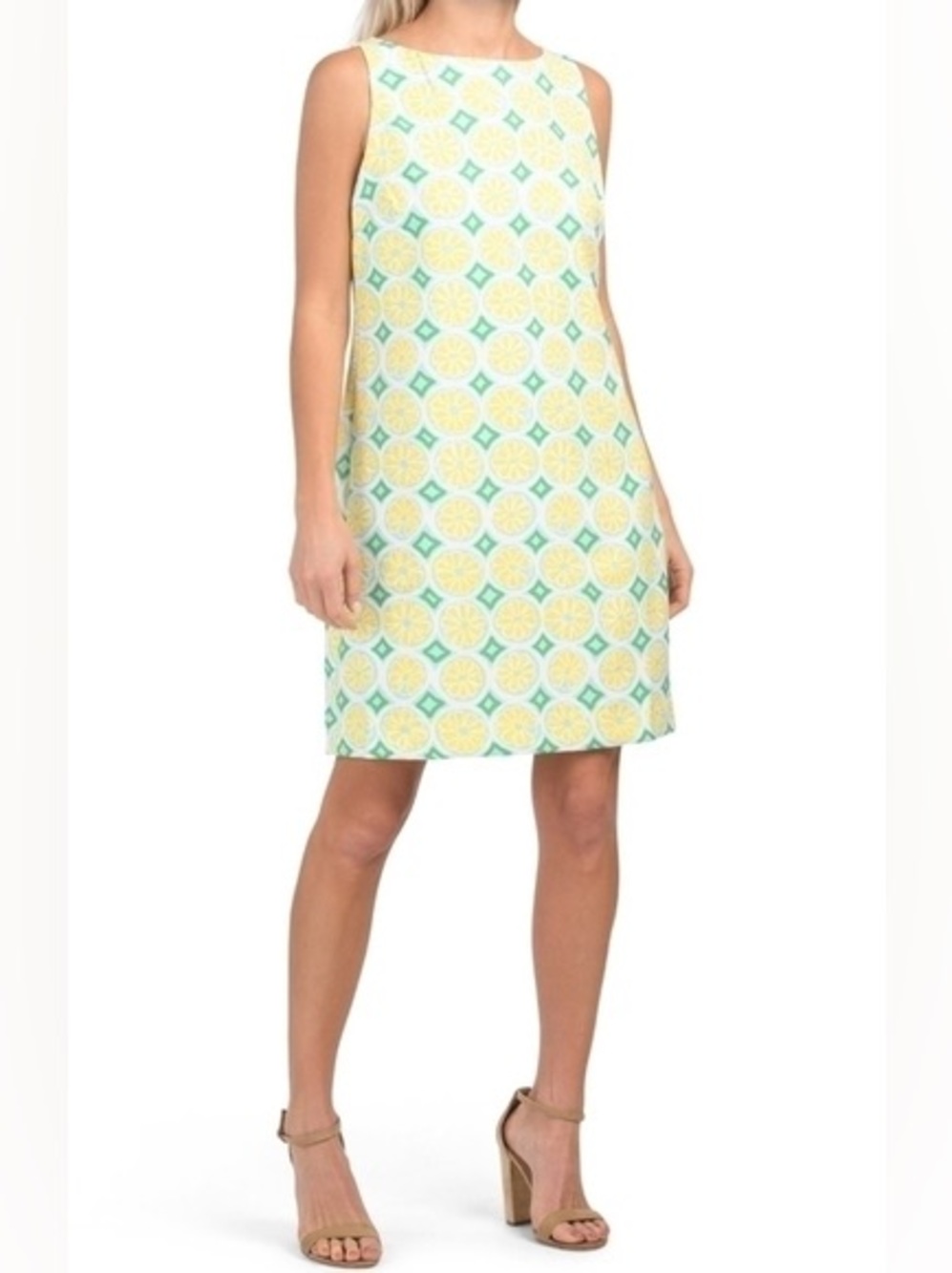 Sail to Sable Yellow & Teal Sleeveless Printed Shift Dress